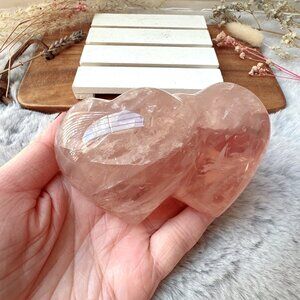 Gorgeous Gemmy Rose Quartz Double Heart Carving